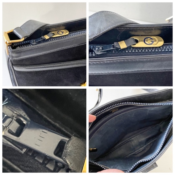 Gucci navy blue suede and leather vintage shoulder bag rare - Picture 7 of 12